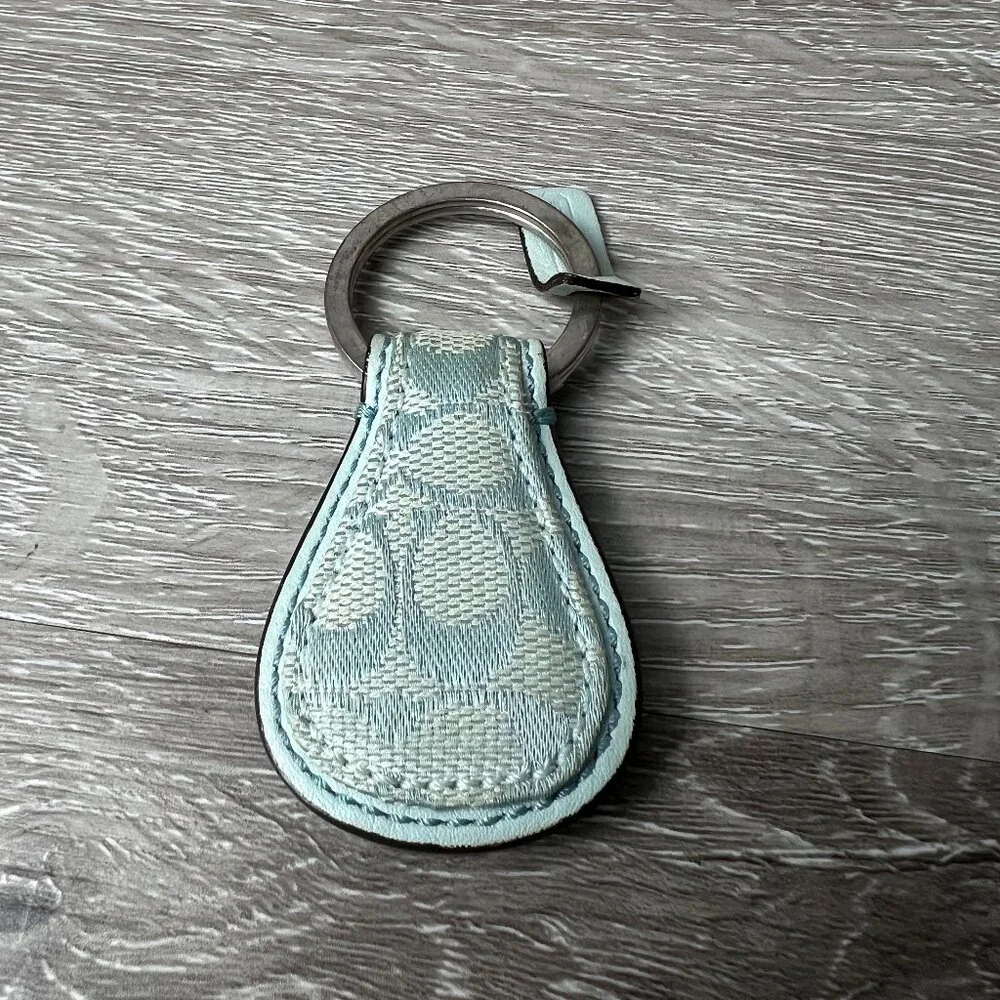 COACH Blue Key Ring Fob Signature C Monogram Logo Canvas Jacquard Leather